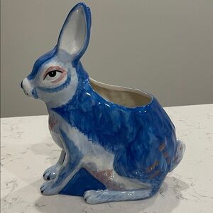 Blue and White Ceramic Rabbit Planter. Sarah Gordon Anthropologie